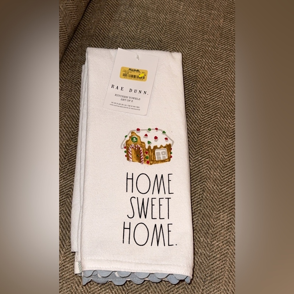 NWT Rae Dunn Home Sweet Home Kitchen Towels Set of 3 GINGERBREAD Christmas